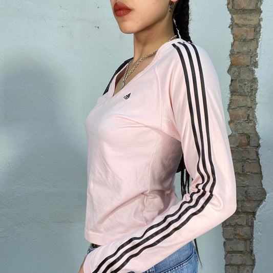 Vintage 2000's Adidas Baby Pink V-Neck Longsleeve Top (M)