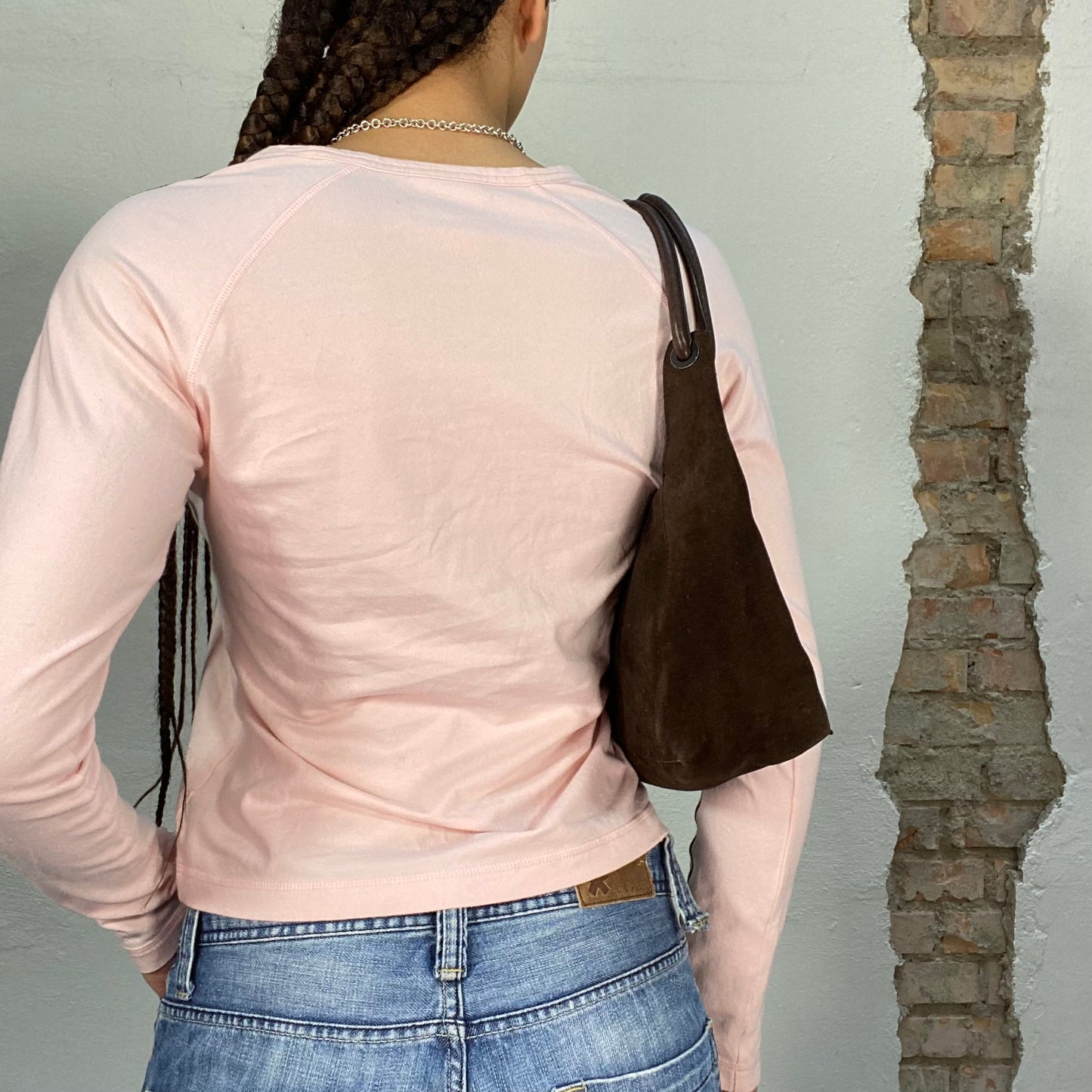 Vintage 2000's Adidas Baby Pink V-Neck Longsleeve Top (M)