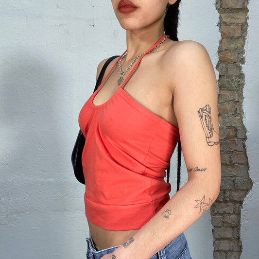 Vintage 2000's Dowtown Girl Coral Red Halter Neck Top (S)