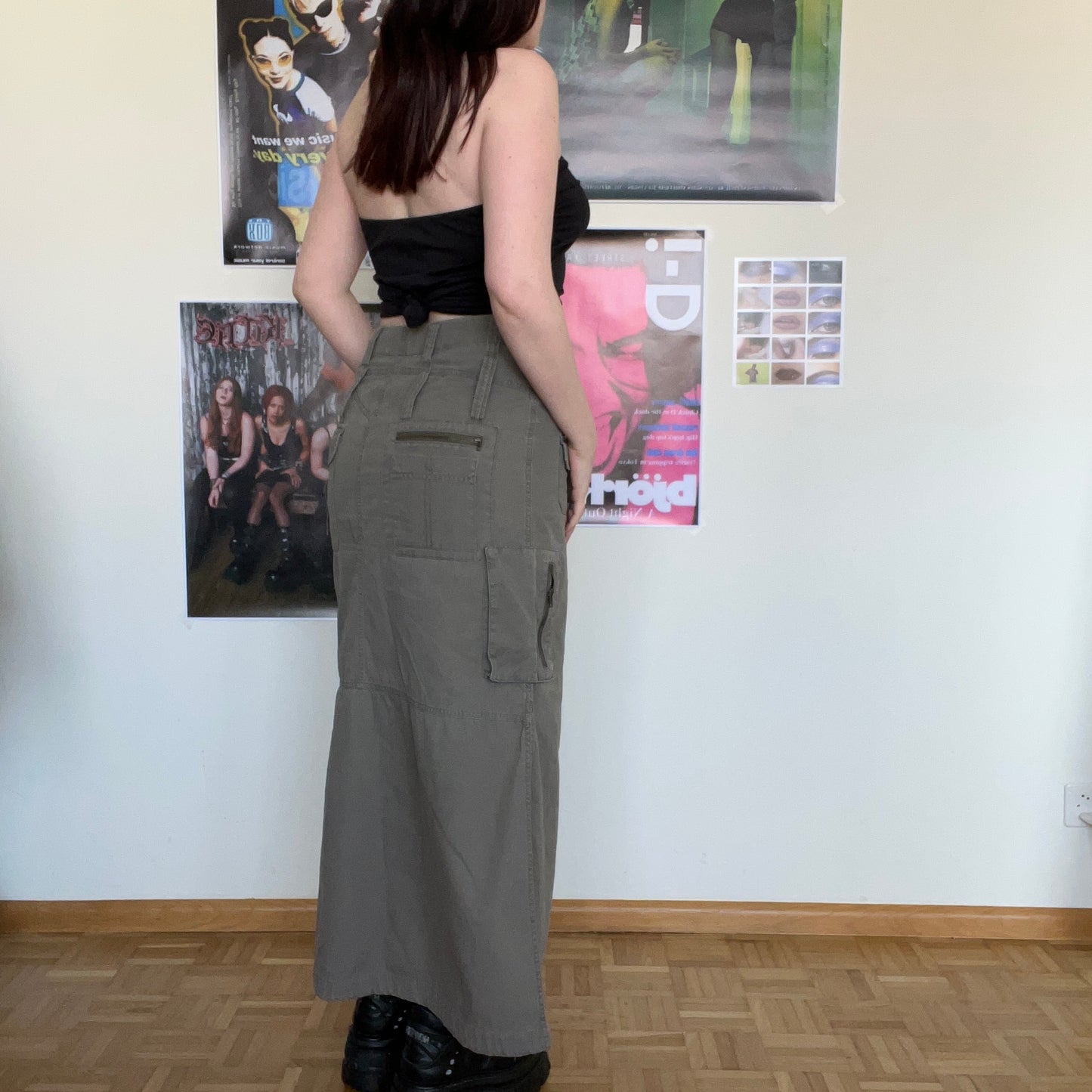 Vintage 90's Khaki Cargo Maxi Skirt (S)