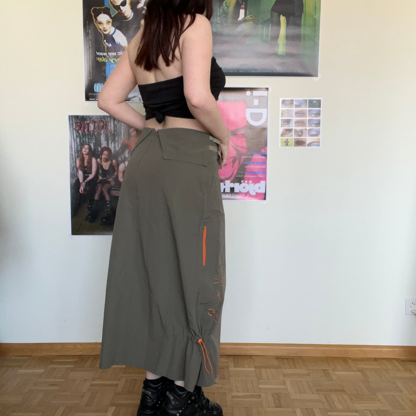 Vintage 90's Archive Khaki Green Cargo Maxi Skirt (M)