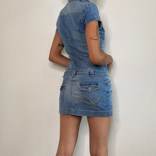Vintage 90's Grunge Cargo Denim Mini Dress (S)