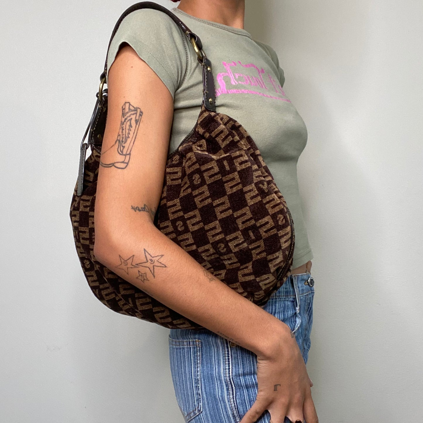 Vintage 90's Model Off Duty Brown Boho Shoulder Bag
