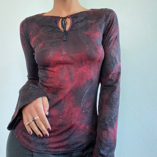 Vintage 90's Witchy Black and Red Bell Sleeve Top (S)
