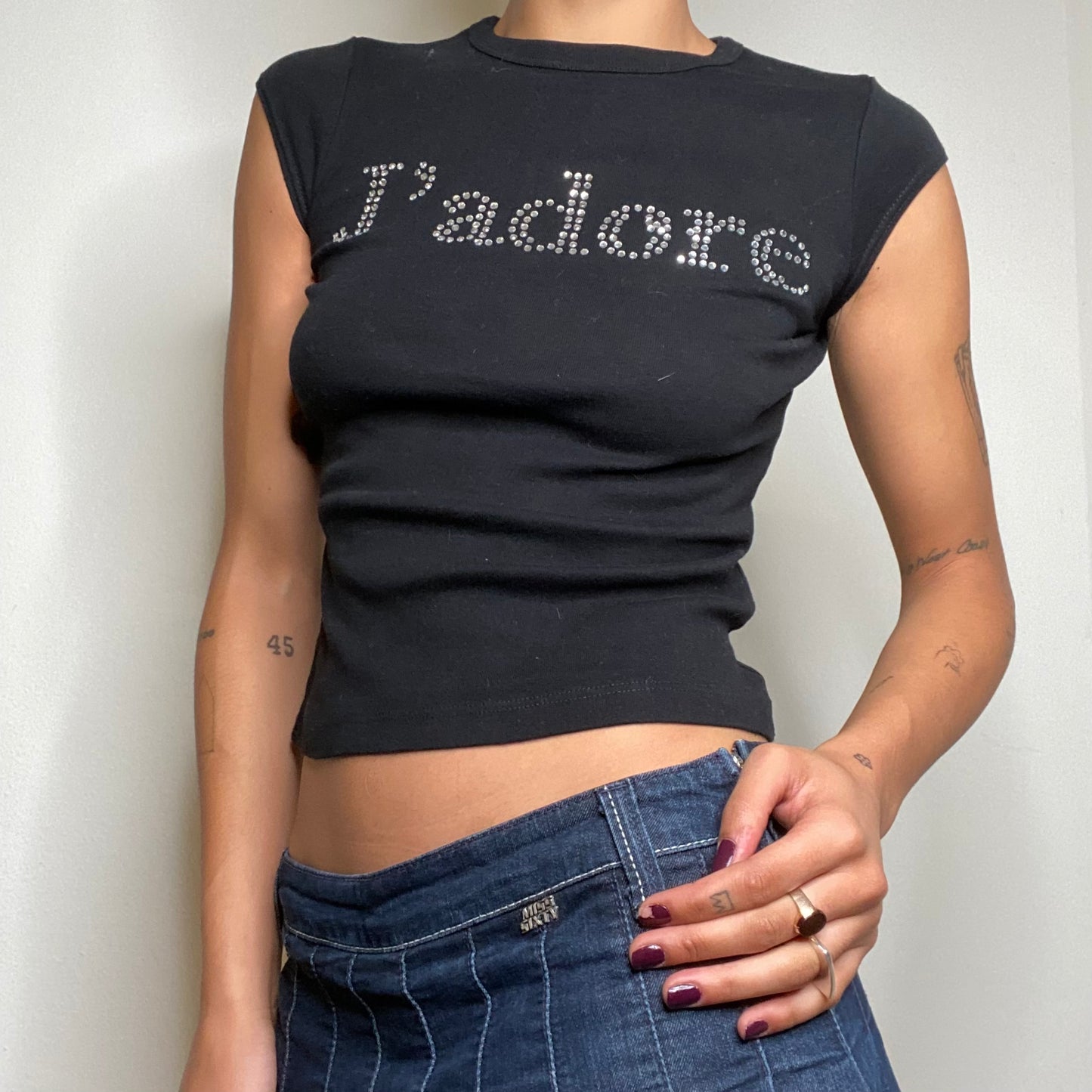 Vintage 90's "J'Adore" Black Baby Tee (S)