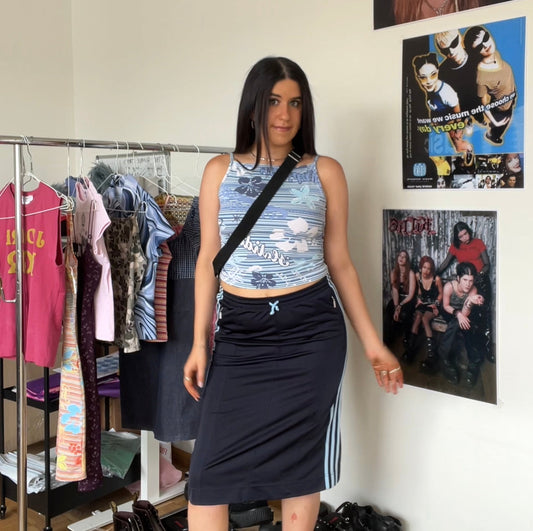 Vintage 90's Adidas Sporty Navy Midi Skirt (40 EU / UK 12 / US 8)