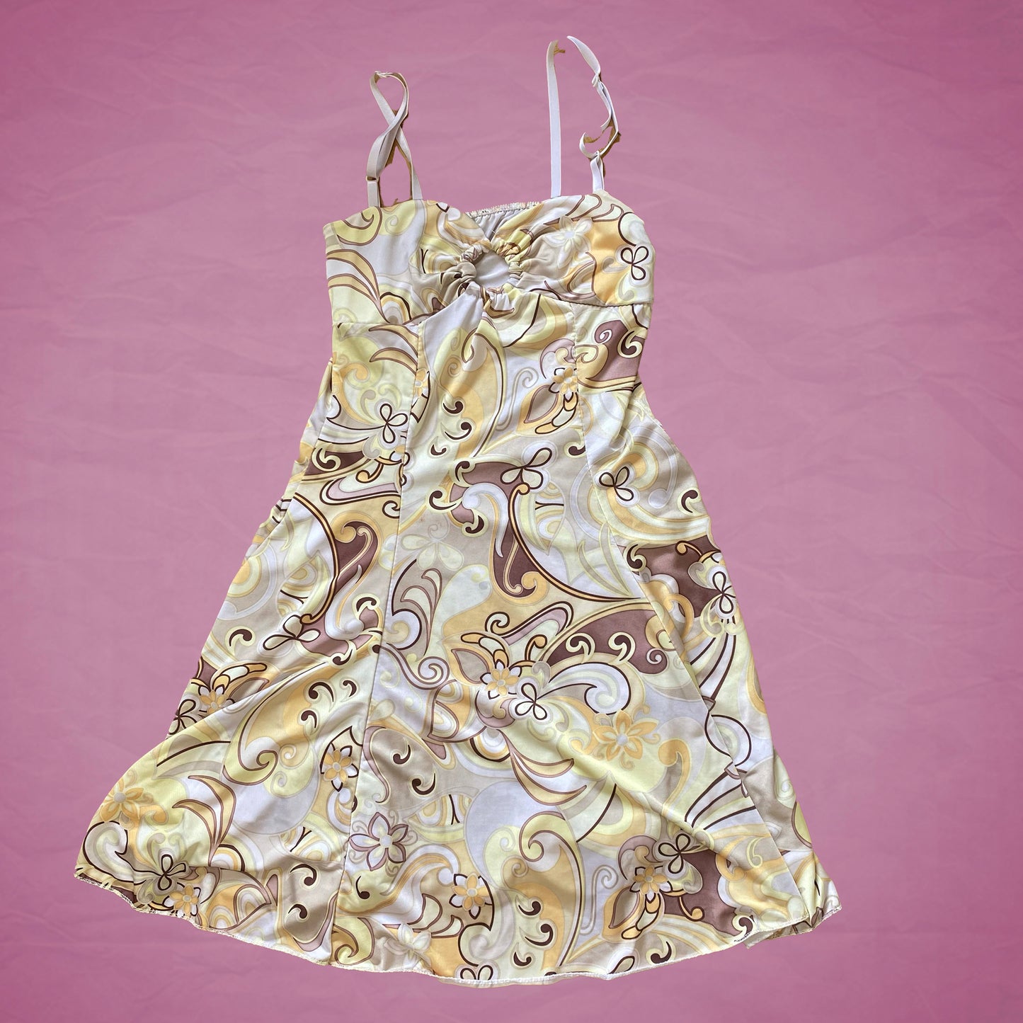 Vintage Y2K Yellow Groovy Print Dress