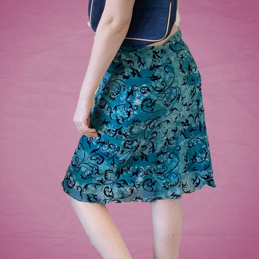 Vintage Y2K Blue and Black Mesh Midi Skirt
