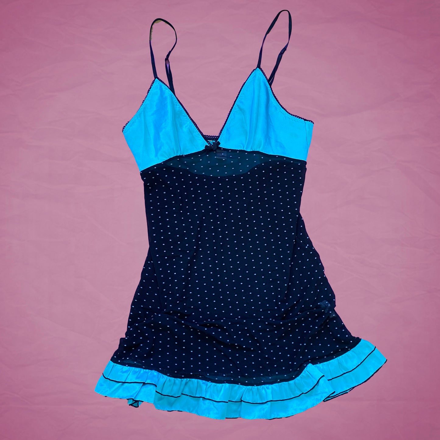 Vintage Y2K Blue and Black Sheer Negligee