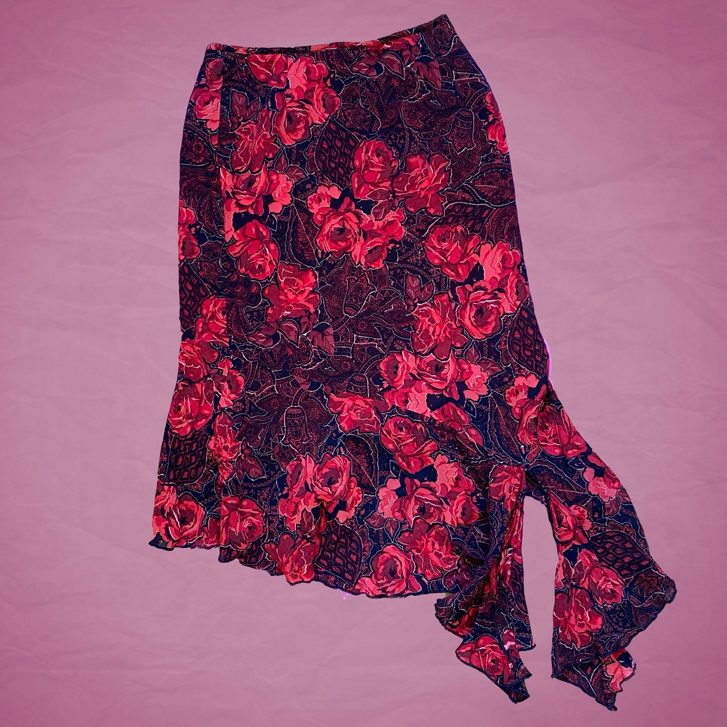 Vintage 90's Fairy Red Roses Maxi Skirt