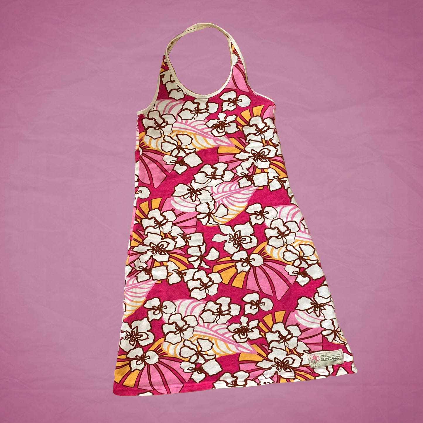 Vintage Y2K Hawaiian Hibiscus Flower Halter Dress