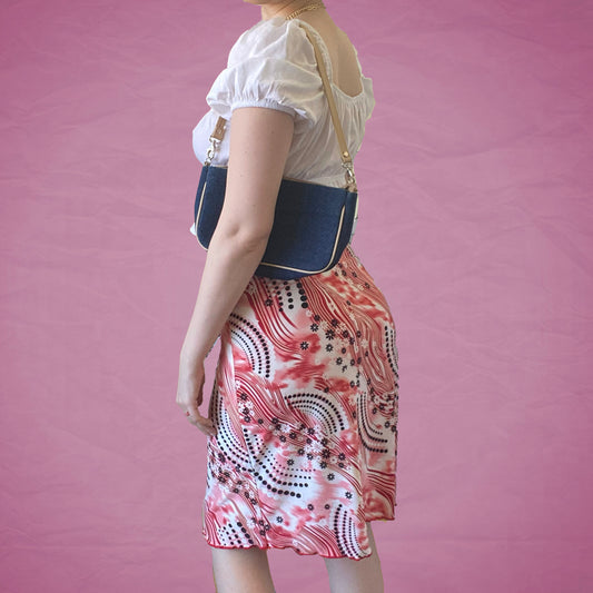 Vintage Y2K Red and White Groovy Print Midi Skirt