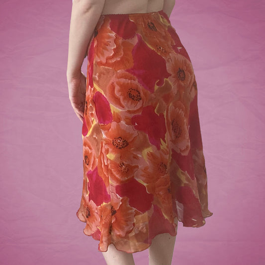 Vintage Y2K Fairy Orange Floral Midi Mesh Skirt