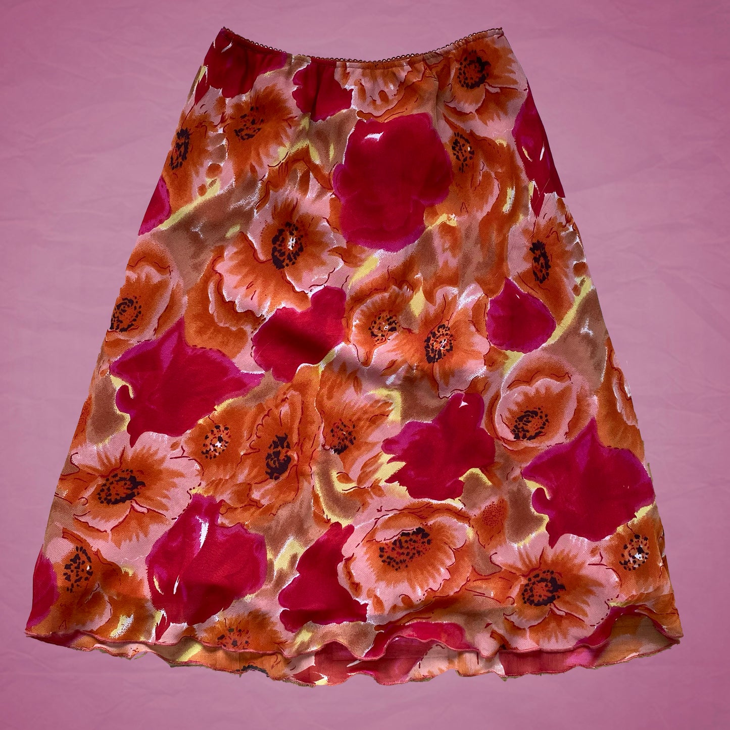 Vintage Y2K Fairy Orange Floral Midi Mesh Skirt