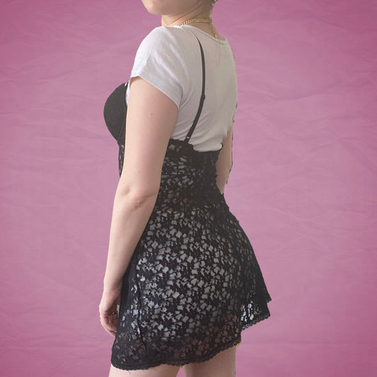 Vintage Y2K Black Lace Negligee Dress