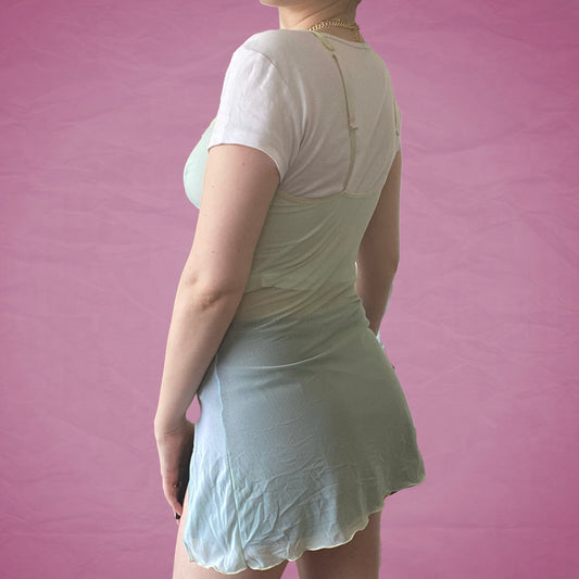 Vintage Y2K Mint Striped Sheer Slip with Yellow Detailing