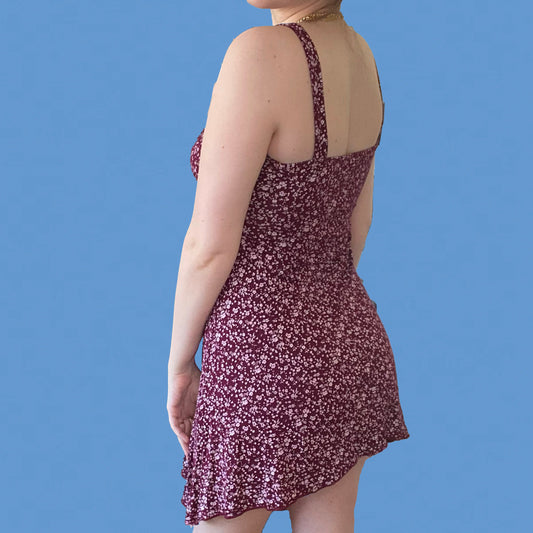 Vintage 90's Burgundy Ditsy Floral Mini Dress
