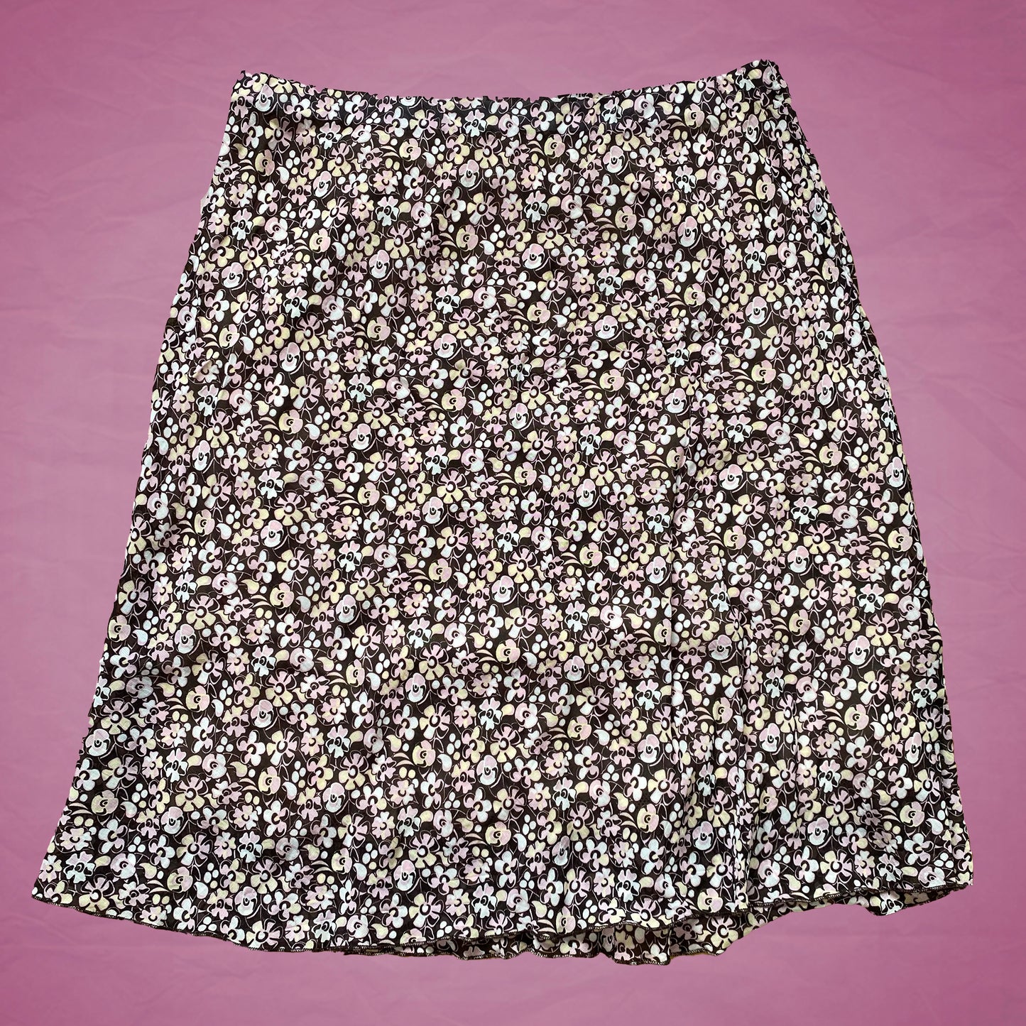 Vintage Y2K Brown Floral Midi Mesh Skirt