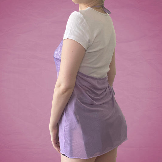 Vintage Y2K Lilac Mesh Slip with Lace Detailing