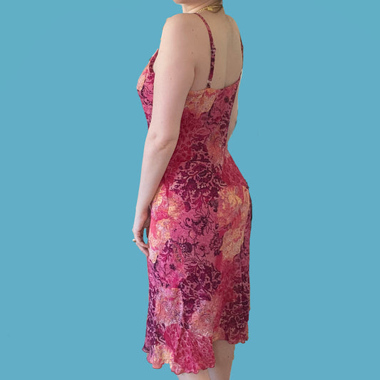 Vintage Y2K Pink Paisley Midi Mesh Dress