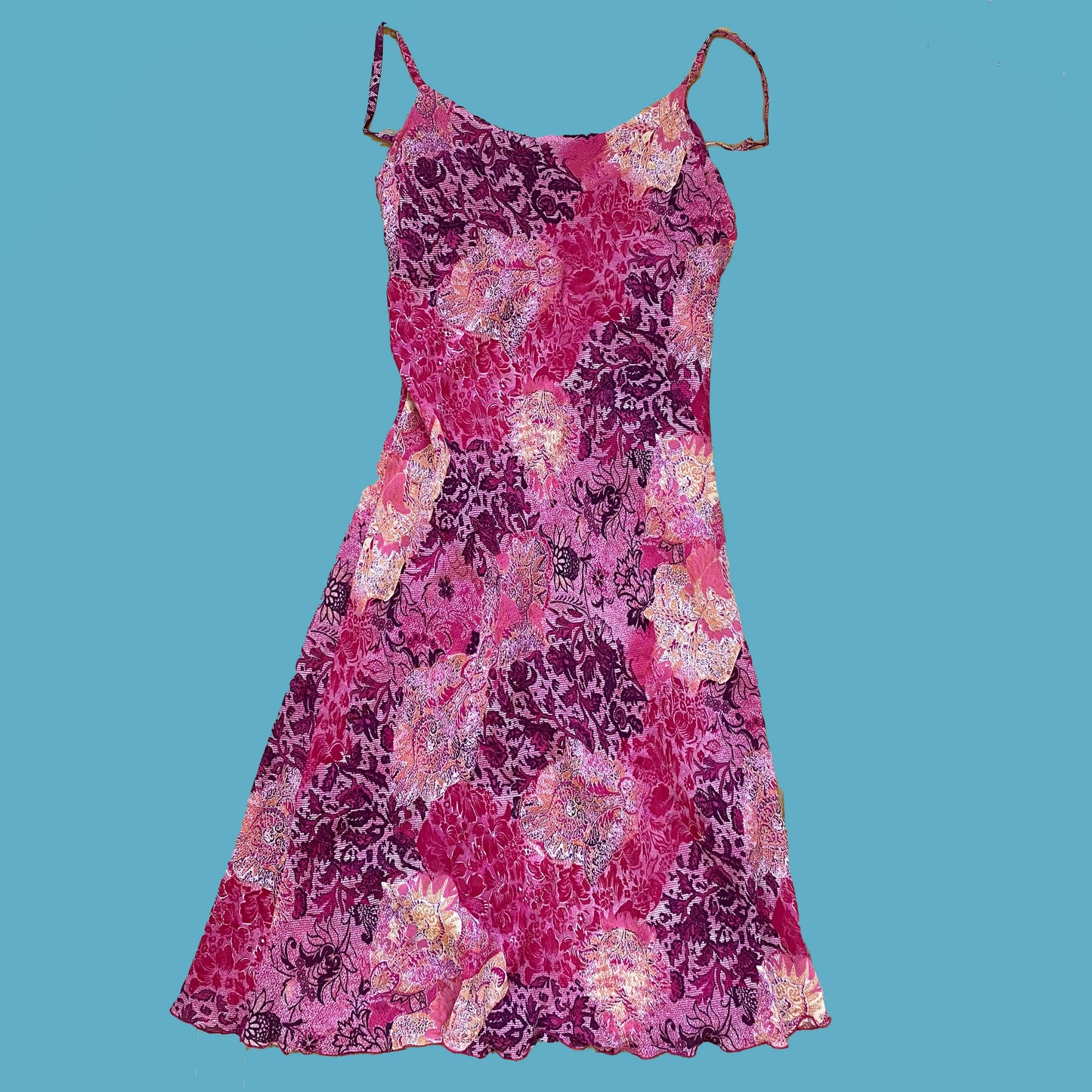Vintage Y2K Pink Paisley Midi Mesh Dress