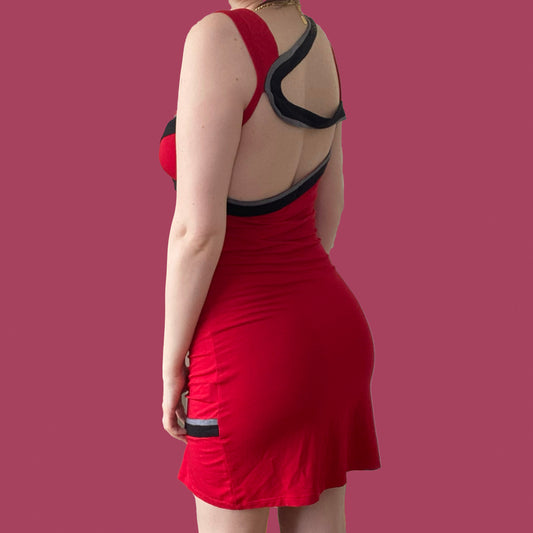 Vintage Y2K Groovy Line Cutout Mini Dress