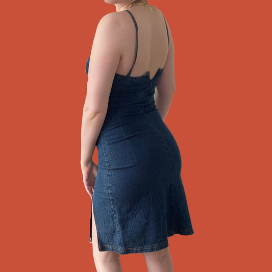 Vintage 90's Denim Mini Dress with Slit