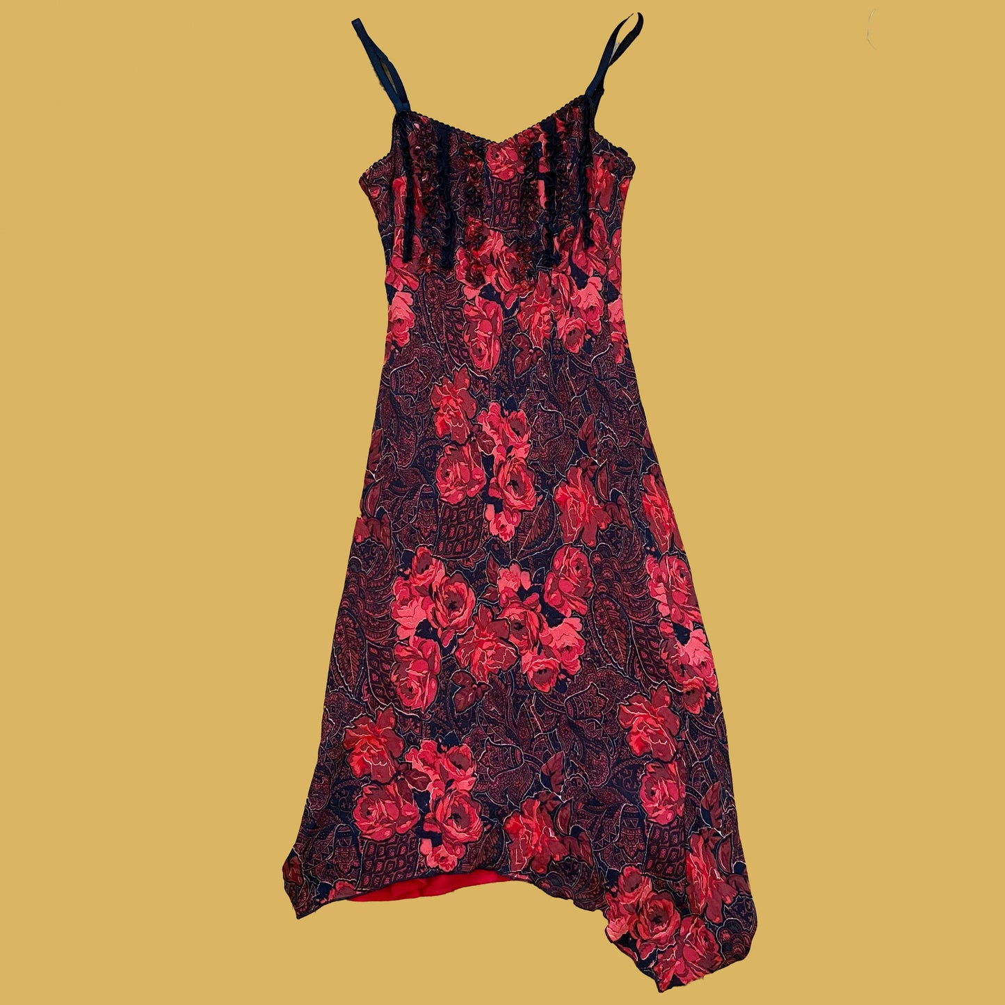 Vintage 90's Red Floral Midi Mesh Dress