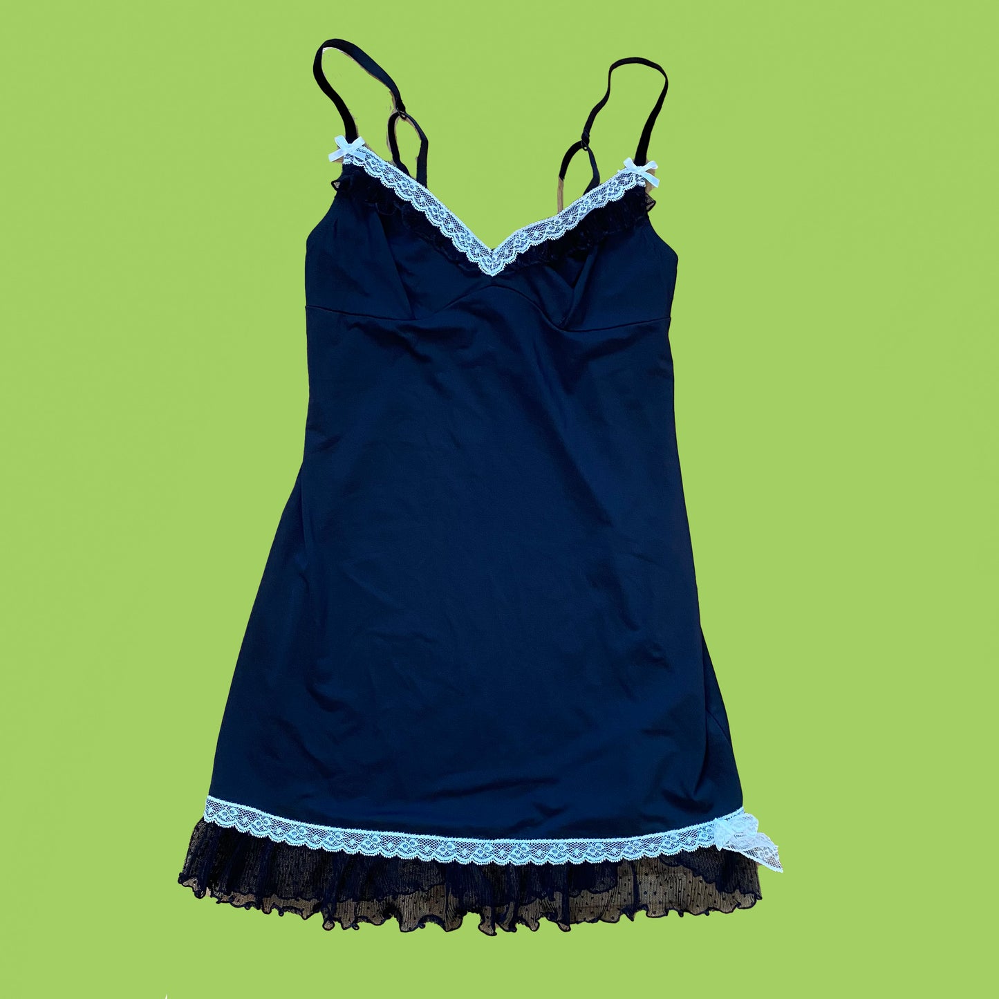 Vintage Y2K Black Slinky Babydoll Slip Dress