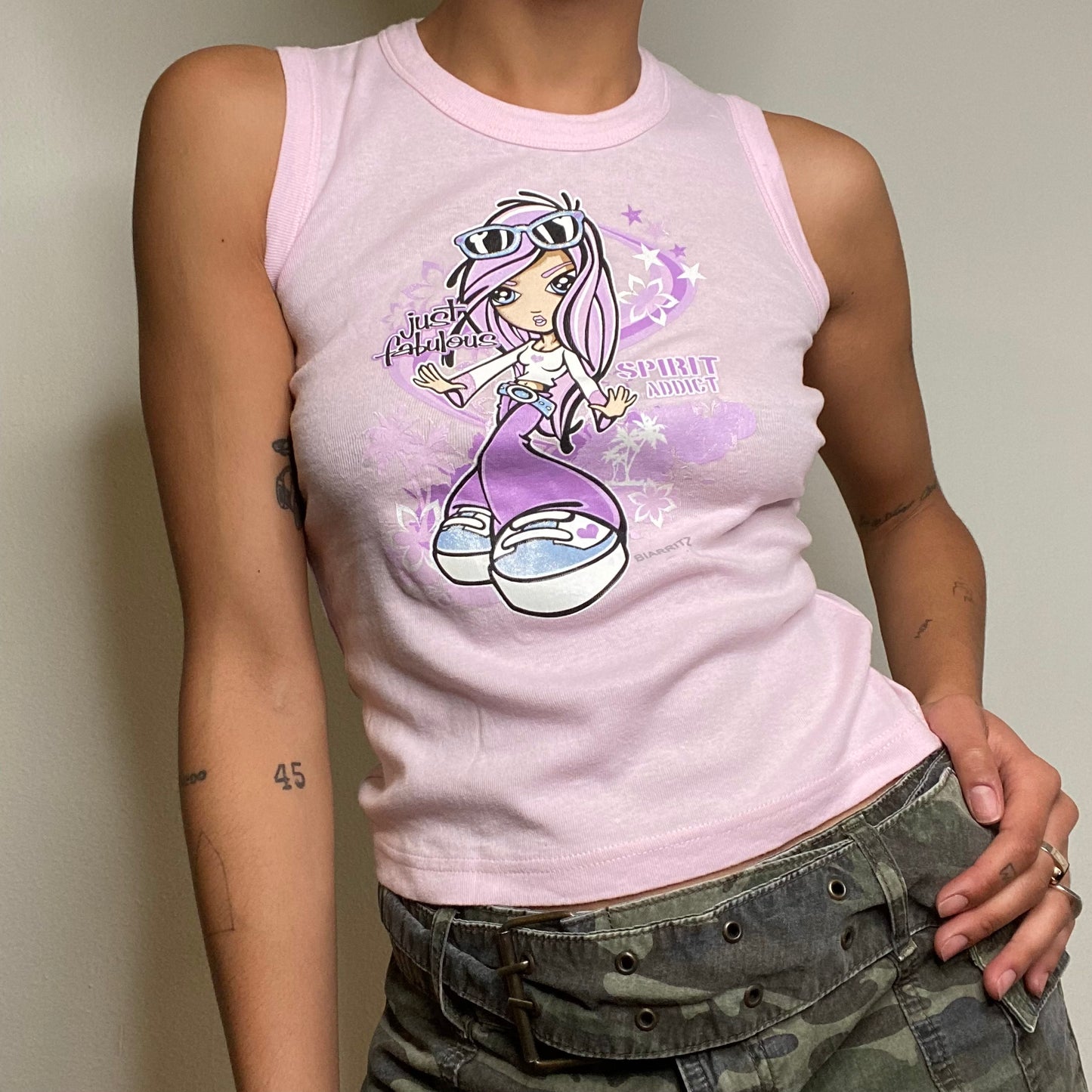 Vintage 90's Skater Pink Tank Top with Bratz Girl Print (S/M)
