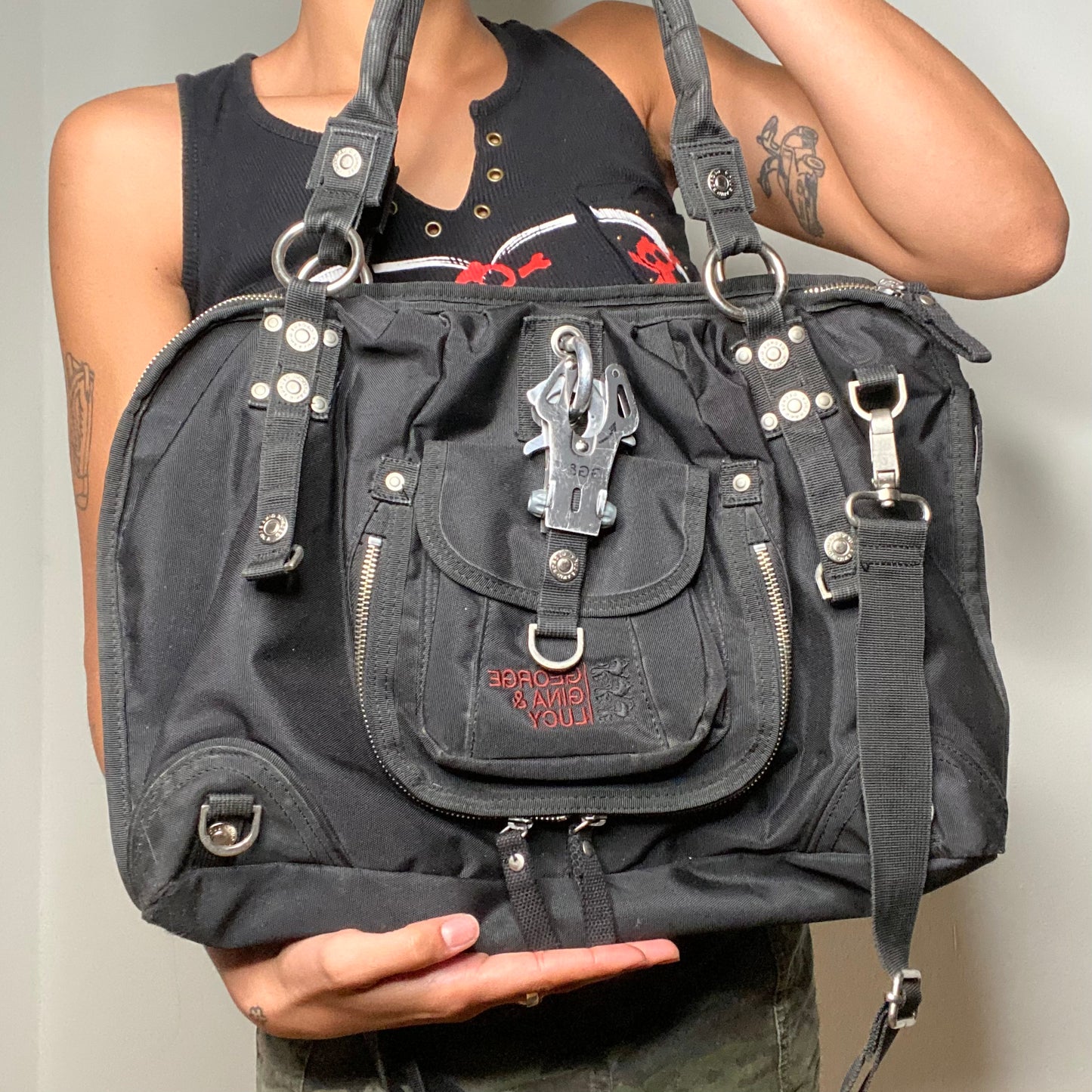 Vintage Y2K Cyber Black George Gina and Lucy Black Shoulder Bag
