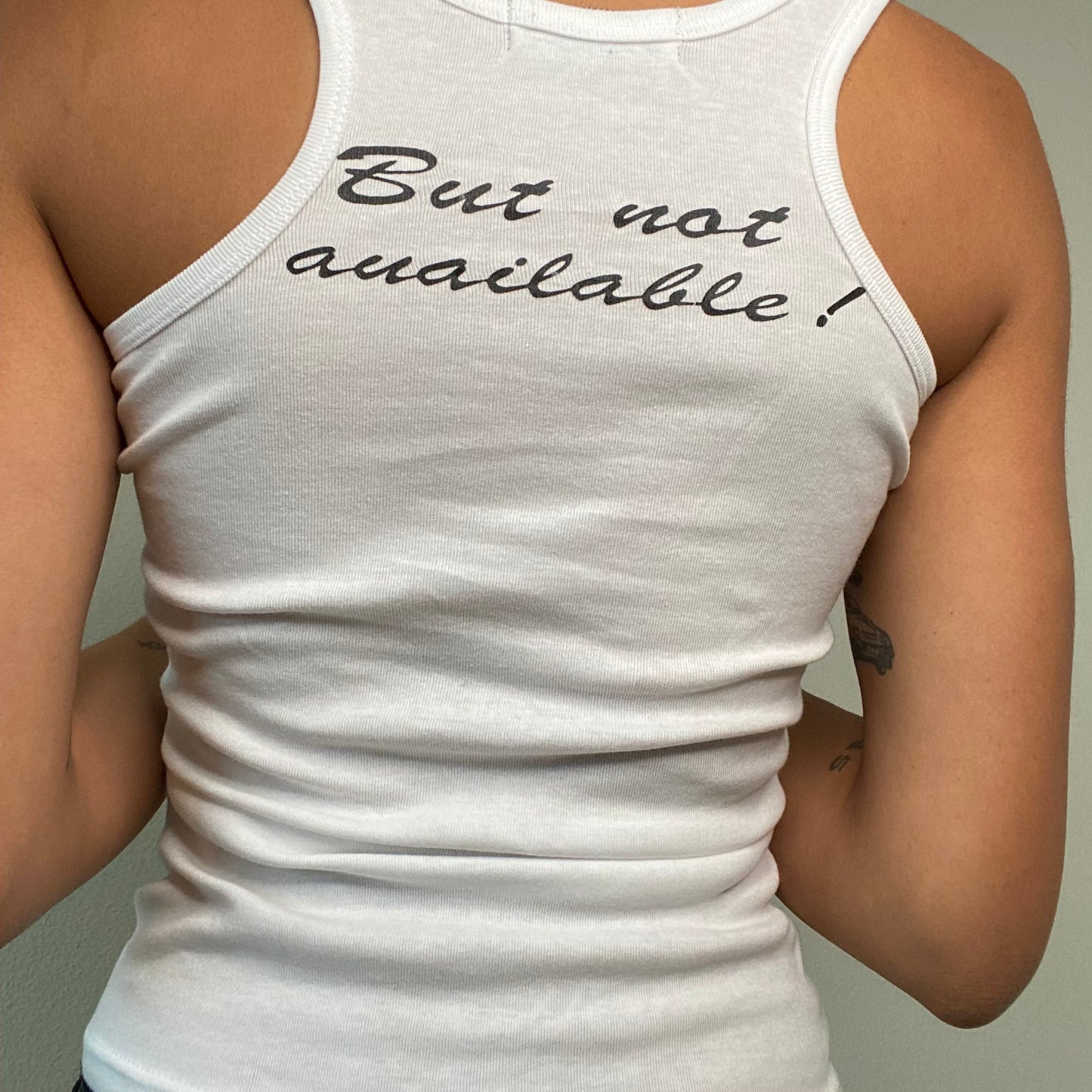 Vintage 2000's White Tank Top with 'Single? but not available' Print (XS/S)