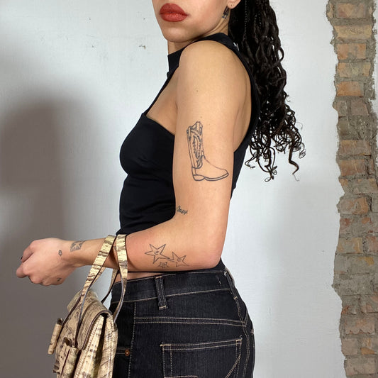 Vintage 2000's Clubwear Black Top with Cutout Detail (S)