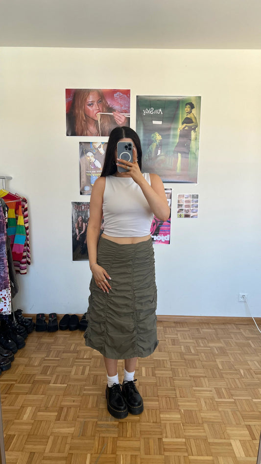 Vintage 90's Tech Black Ruched Midi Skirt (S)