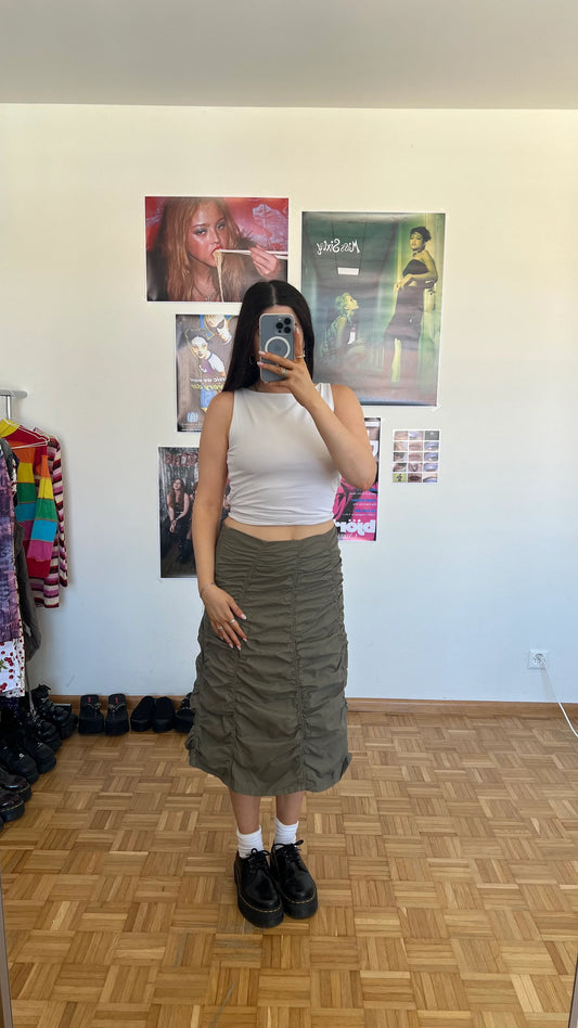 Vintage 90's Tech Black Ruched Midi Skirt (S)