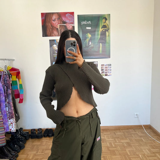 Vintage 90's Subversive Khaki Open Front Sweater (S)