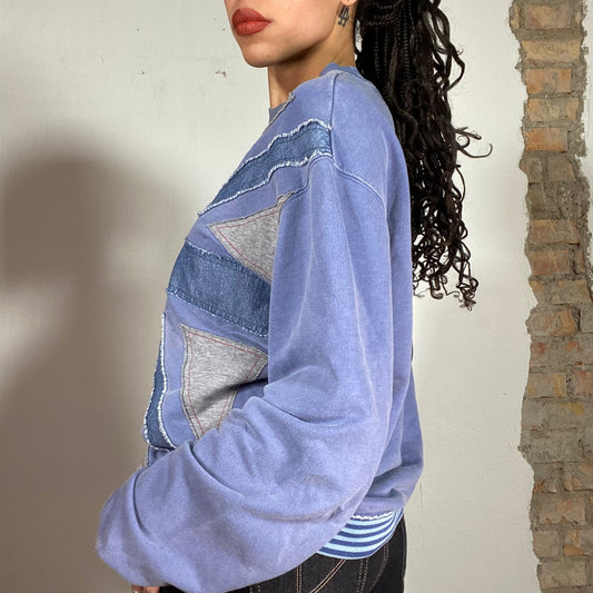 Vintage 90's Dad Blue Sweater with UK Flag Patchwork Print (L)