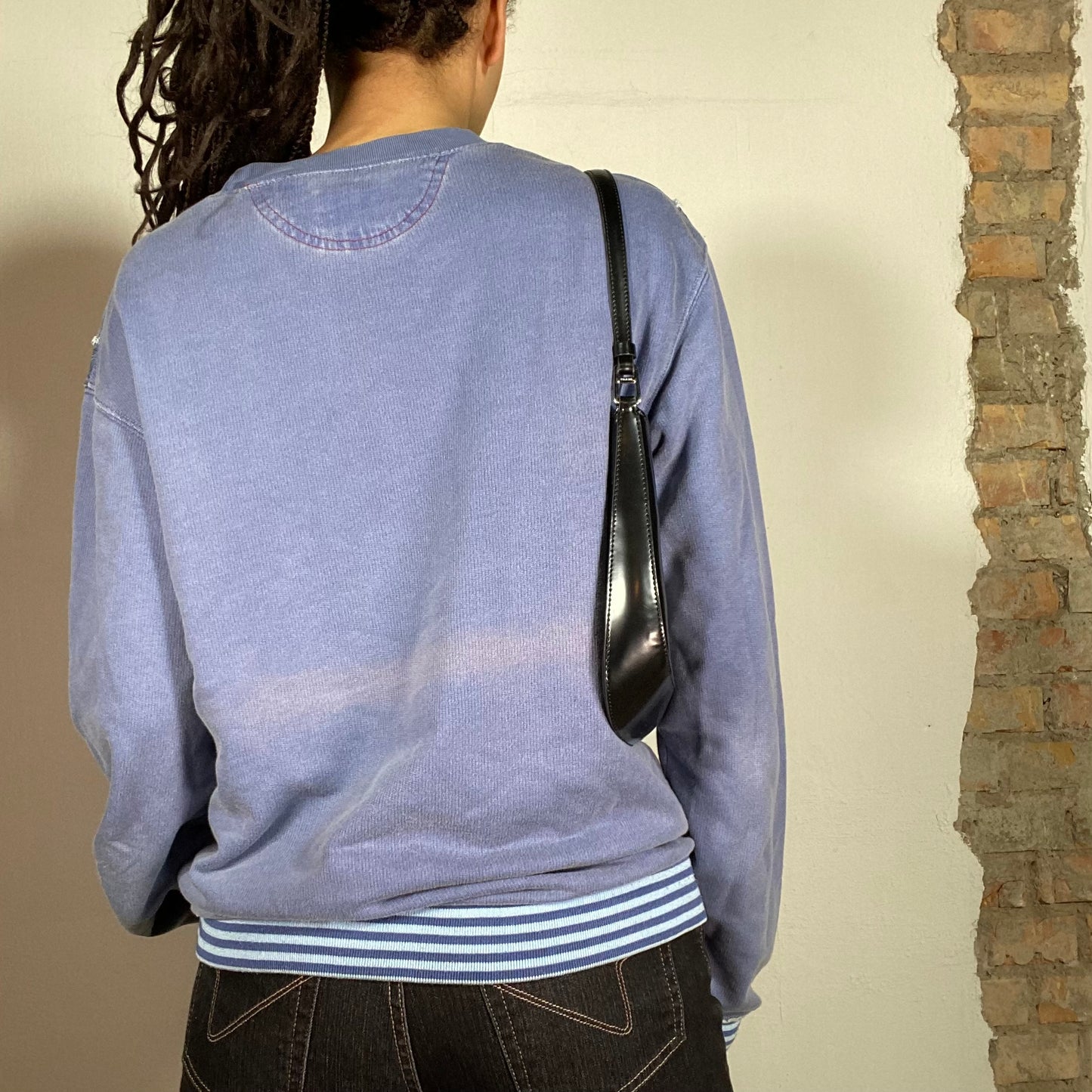 Vintage 90's Dad Blue Sweater with UK Flag Patchwork Print (L)