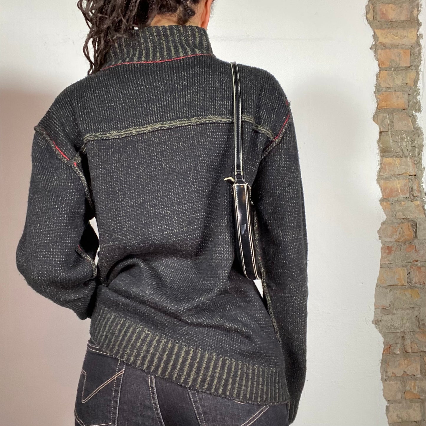 Vintage 90's Dad Dark Grey Ribbed Knit Zip Up Jacket (L)