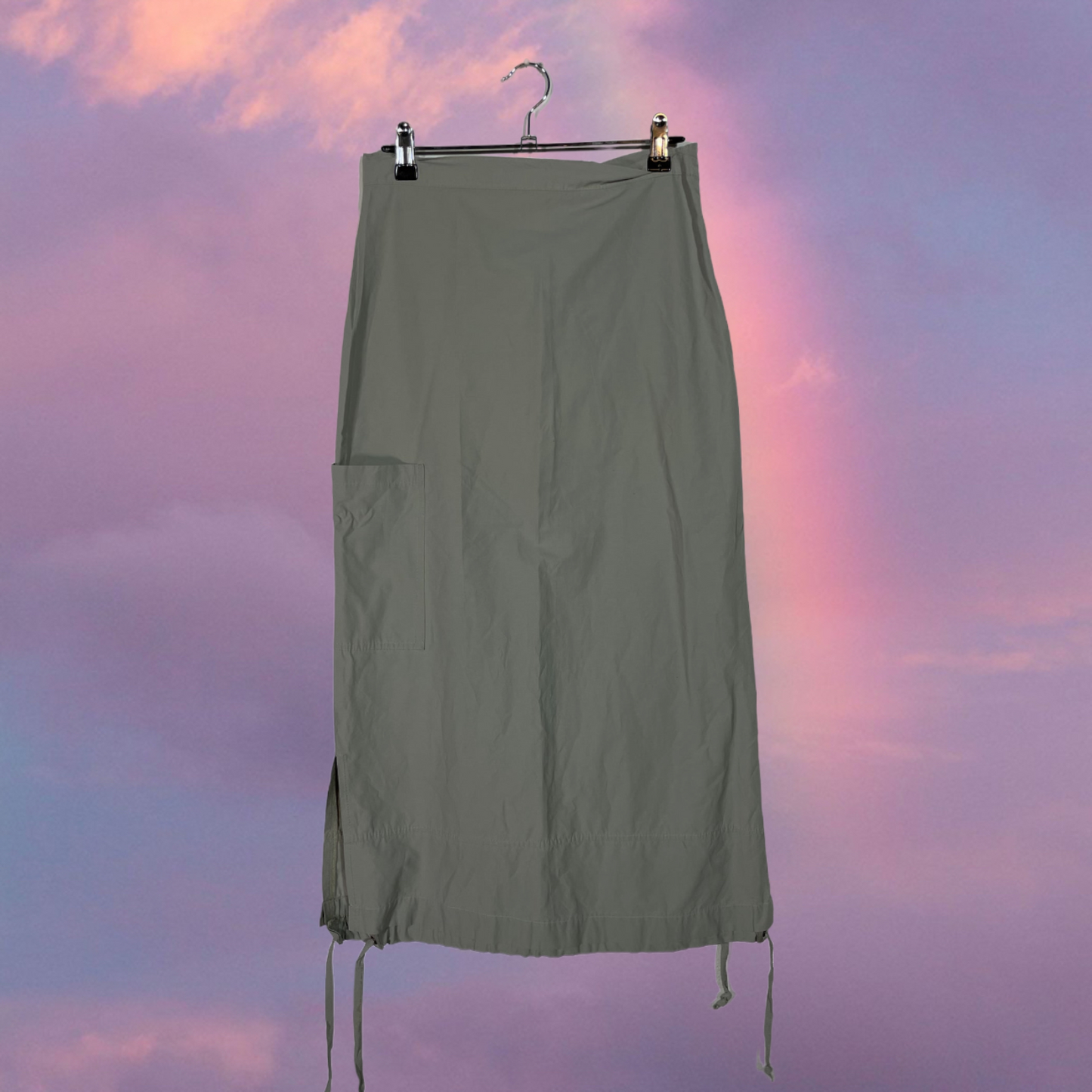 Vintage 90's Grunge Khaki Cargo Midi Skirt with Red Fish Embroidery (?)