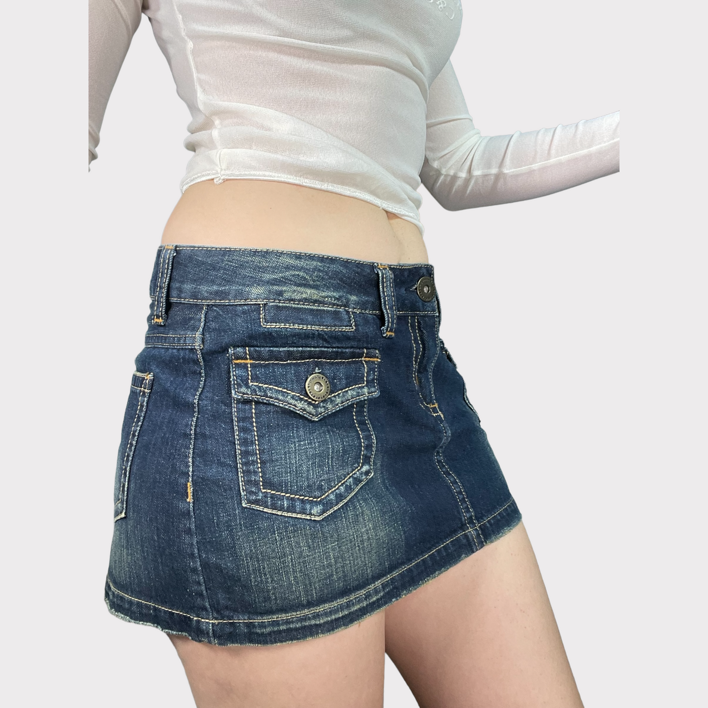 Vintage 2000's Clubwear Denim Mini Skirt with Contrast Stitching (S)