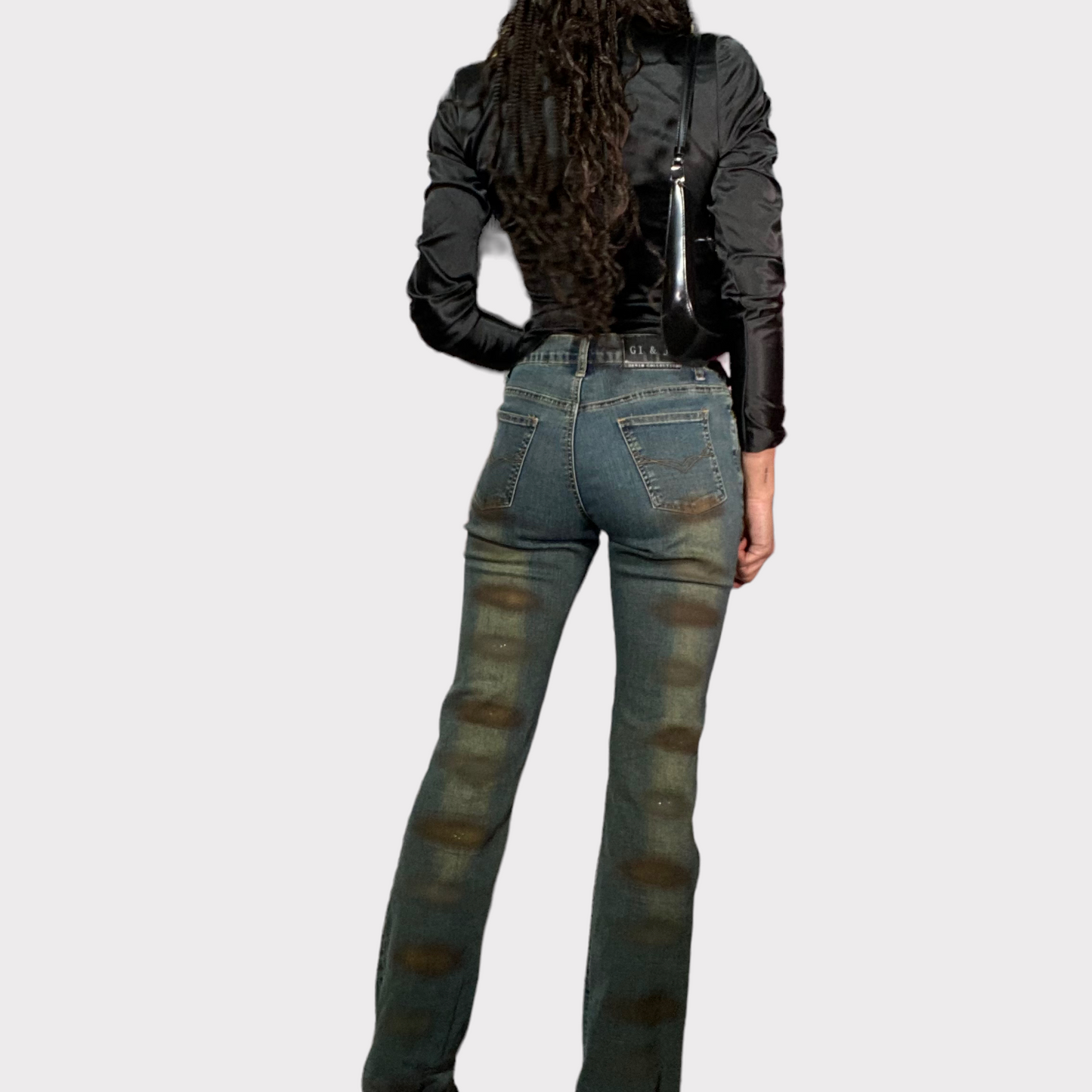 Vintage 2000's Western Flared Jeans with Brown Spot Print (S/M)