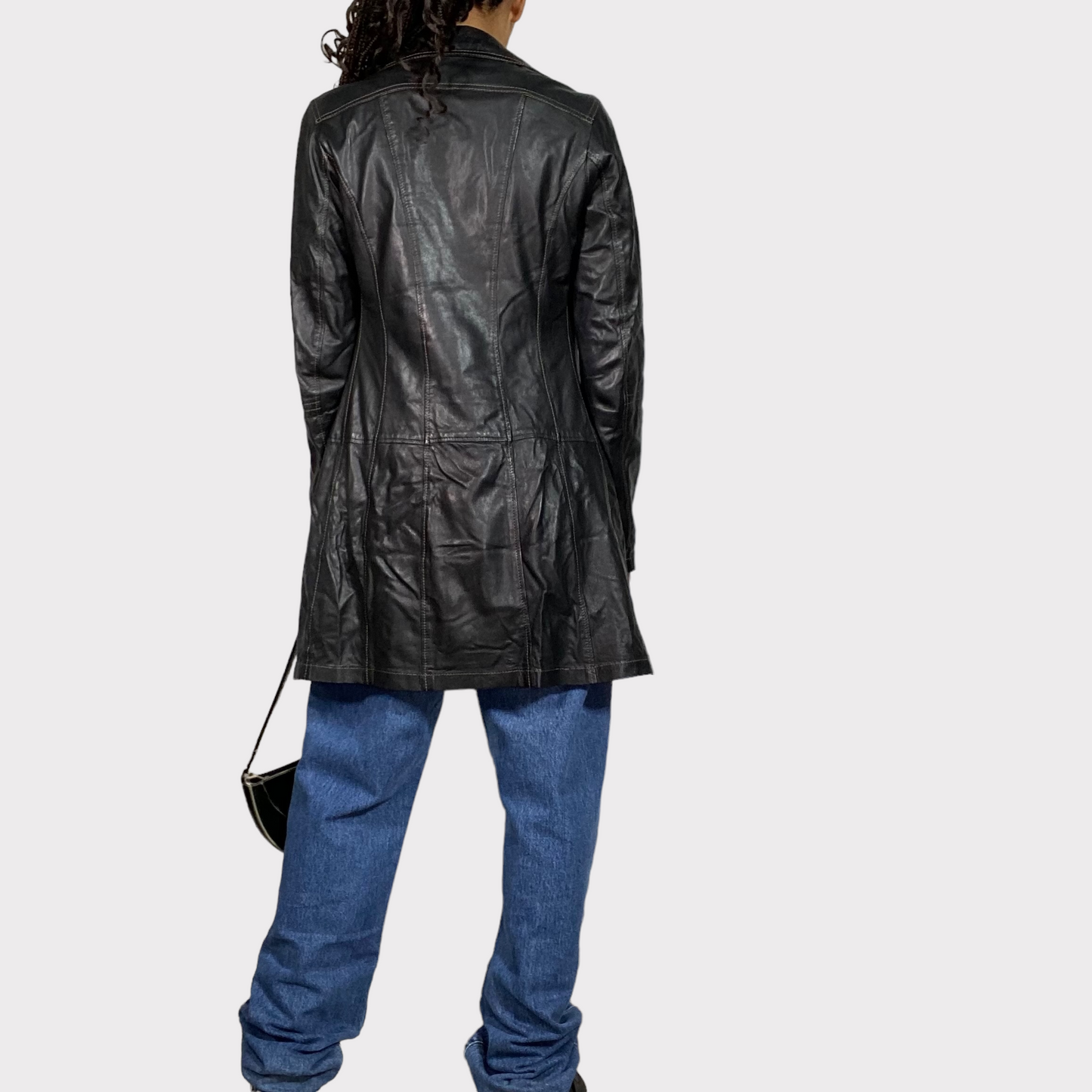 Vintage 90's Classic Leather Coat with Double Zipper (S)