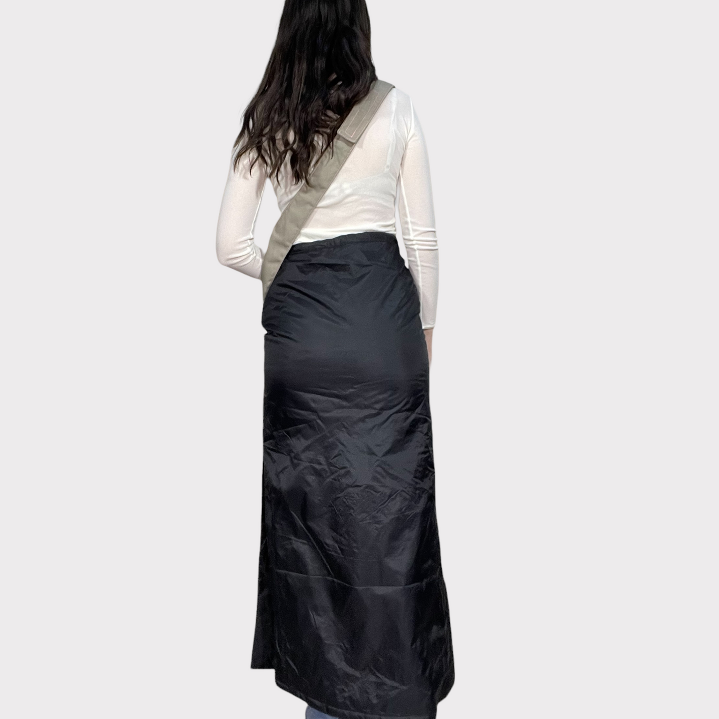 Vintage 90's Techwear Parachute Black Maxi Cargo Skirt (S)