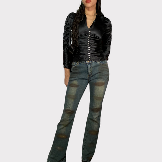 Vintage 2000's Western Flared Jeans with Brown Spot Print (S/M)