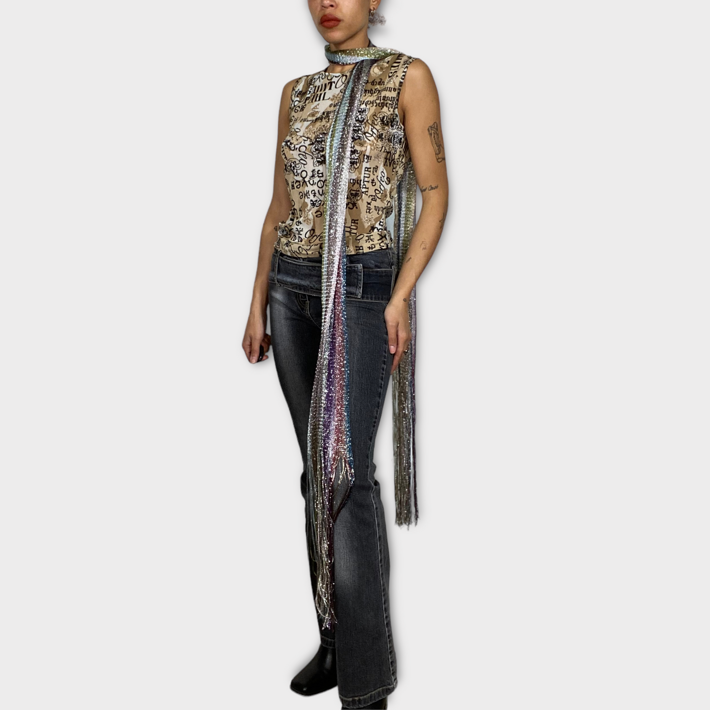 Vintage 2000's Striped Glittery Skinny Scarf