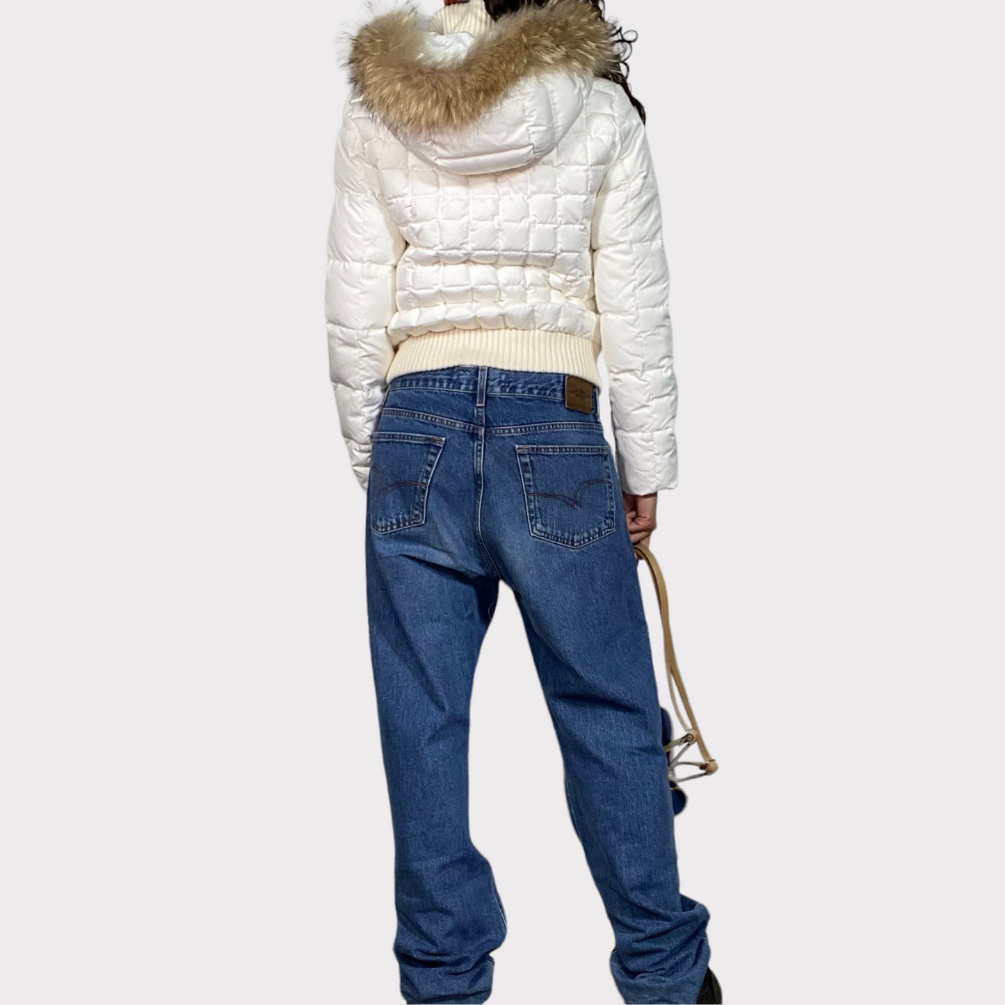 Vintage 2000's Max & Co. Winter White Puffer Jacket with Fur Trim Details (S)