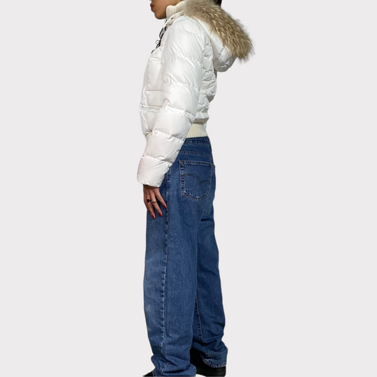 Vintage 2000's Max & Co. Winter White Puffer Jacket with Fur Trim Details (S)
