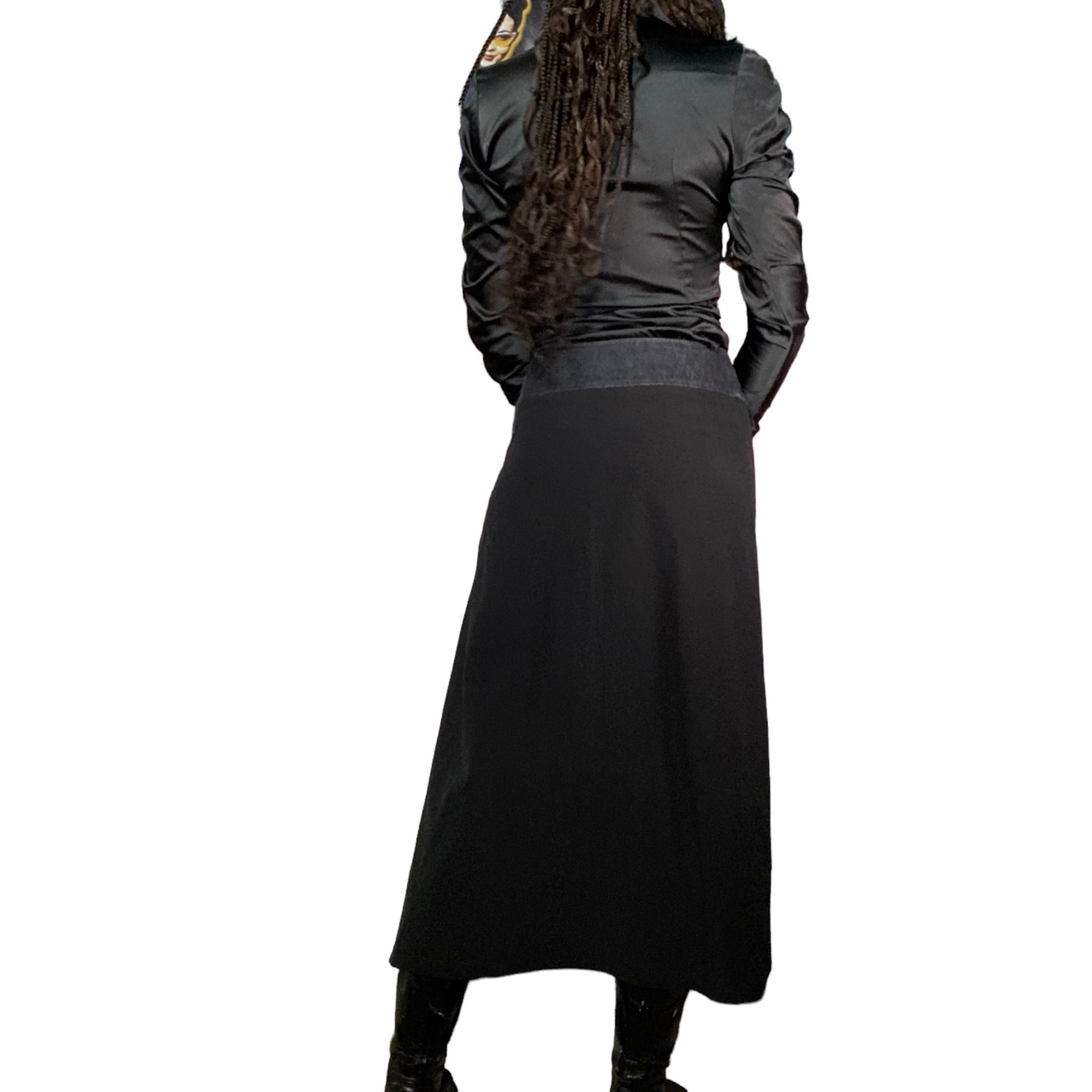 Vintage 90's Grunge Black Maxi Skirt with Denim Waist Band (S)