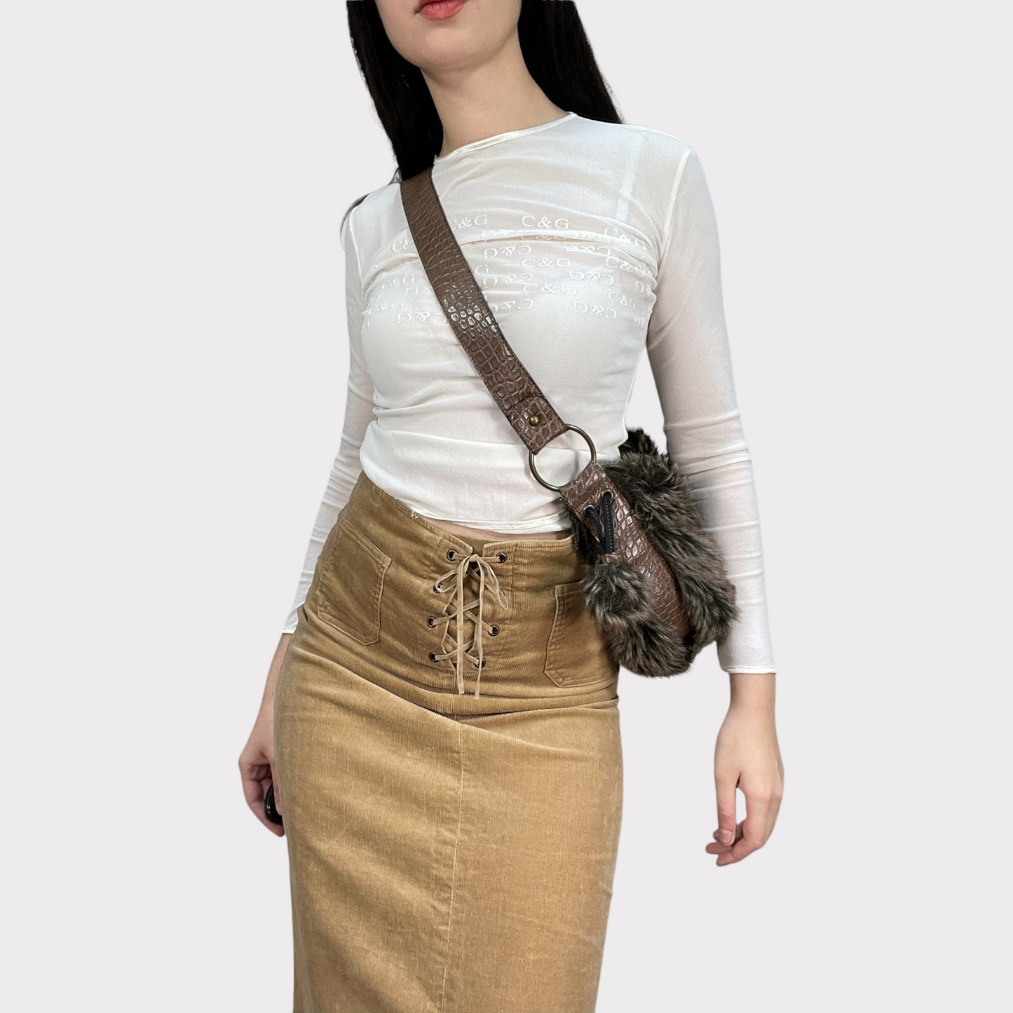 Vintage 2000's Fall Faul Fur Brown Shoulder/Crossbody Bag